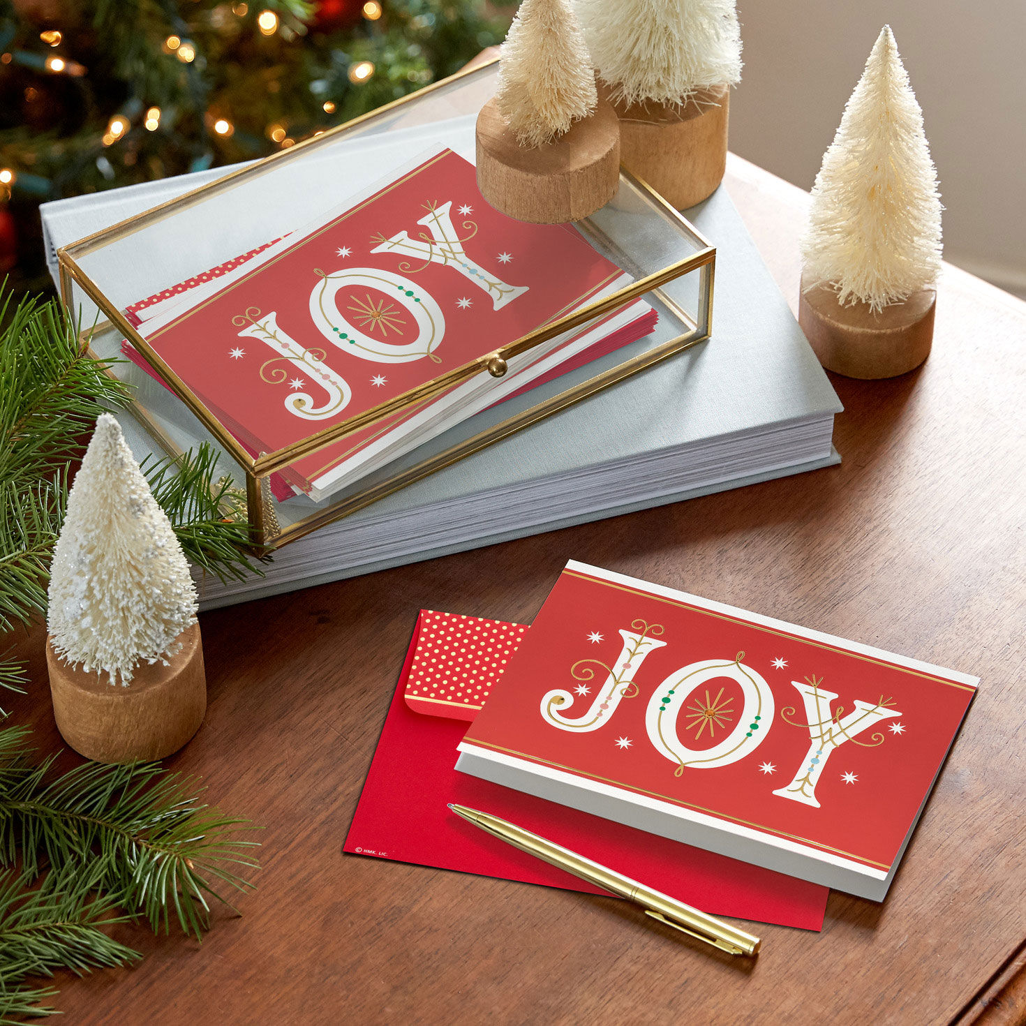 Red and White Joy Boxed Christmas Cards in use image number 6