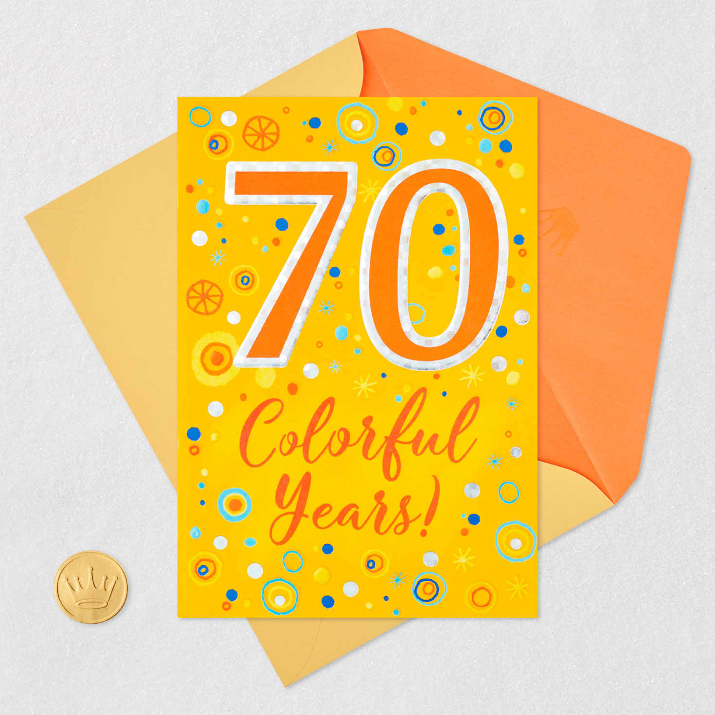 Yellow Circles Pattern 70th Birthday Card Card Front with Envelope and Gold Seal image number 5