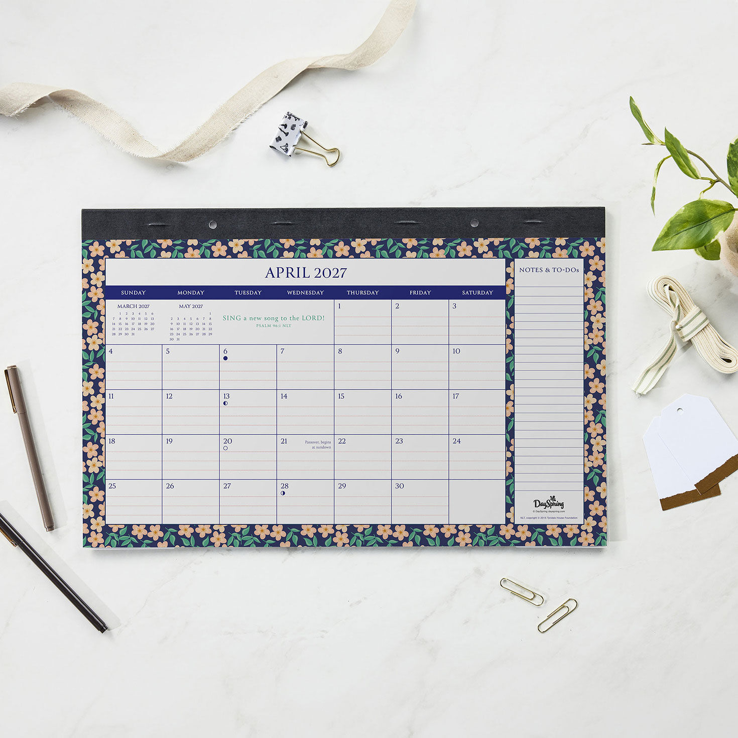 Bright Floral Pattern 2027 Desk Pad Calendar in use image number 5