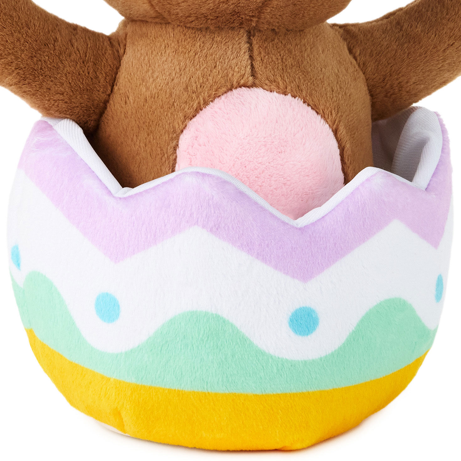 Brown Bunny in Easter Egg Singing and Spinning Plush upclose view image number 7