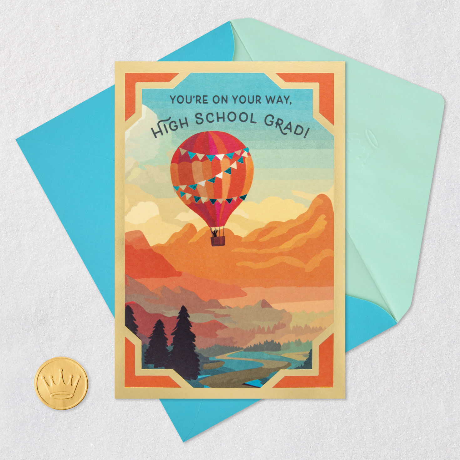 Hot Air Balloon Southwest High School Grad Card Card Front with Envelope and Gold Seal image number 5