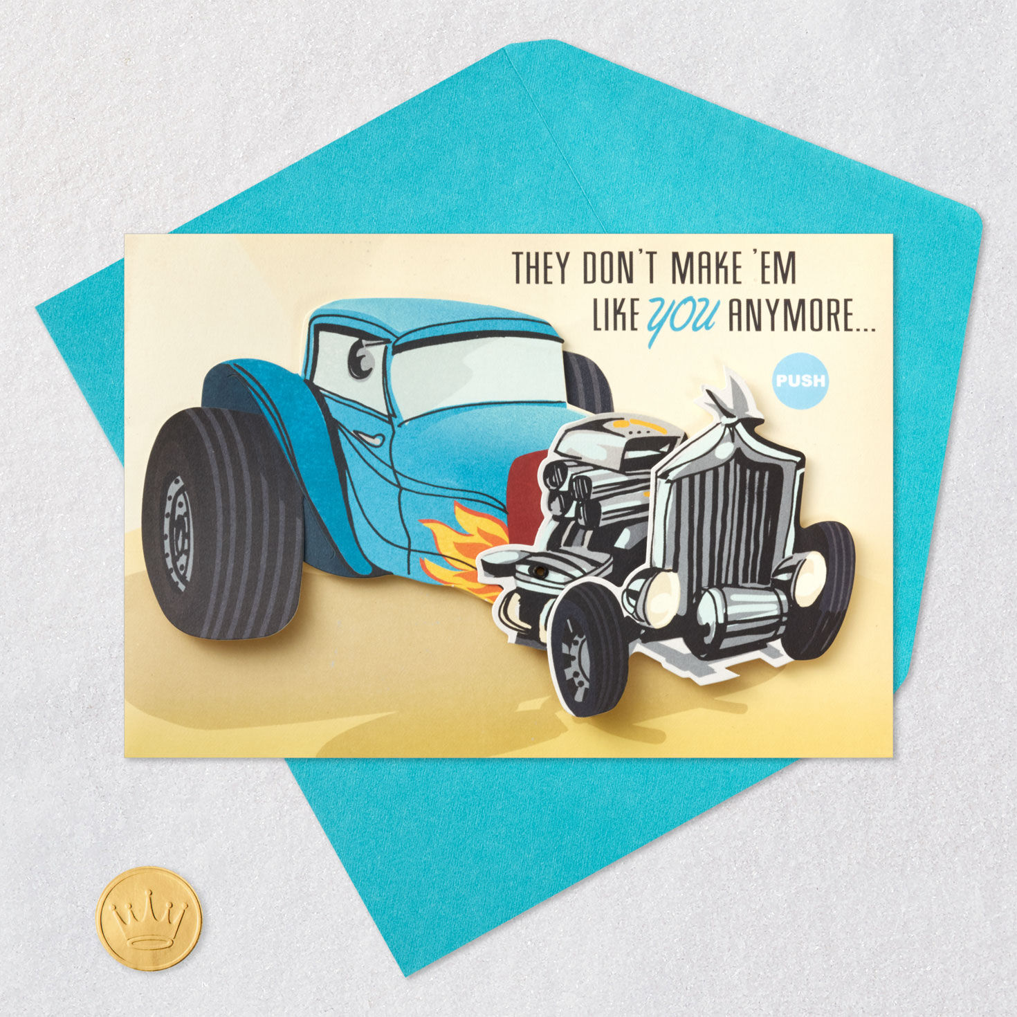 Vintage Hot Rod Car Father's Day Card With Sound Card Front with Envelope and Gold Seal image number 5