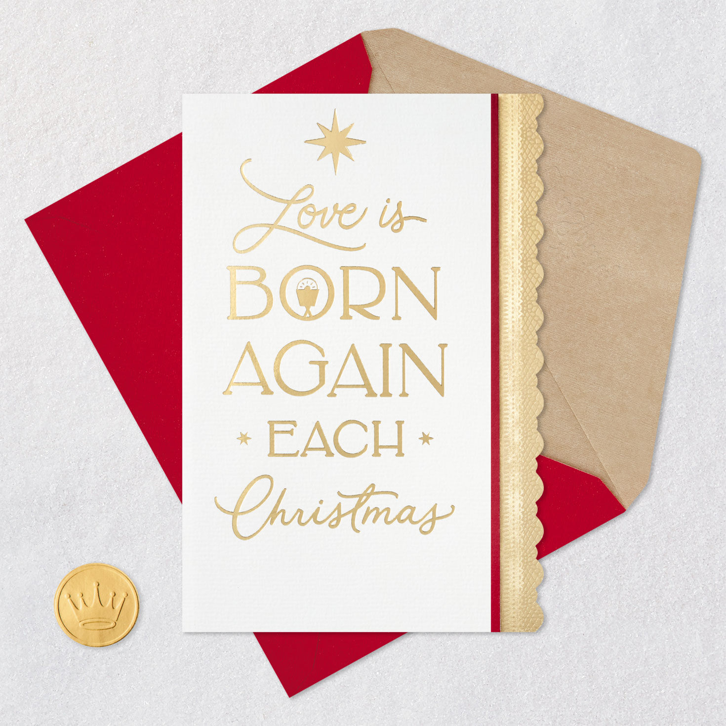 Elegant Lettering on Cream Christmas Card Card Front with Envelope and Gold Seal image number 7