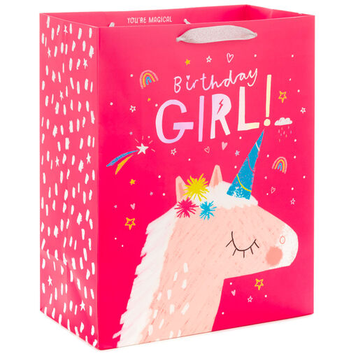 13" Birthday Girl Unicorn on Pink Large Gift Bag, 