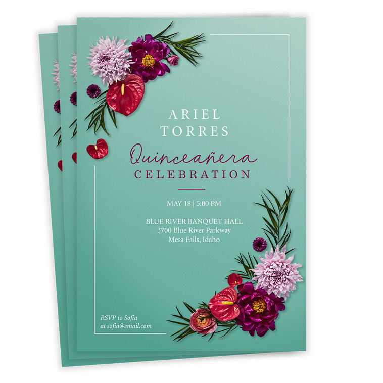 Pink Botanicals Flat Quinceañera Invitation