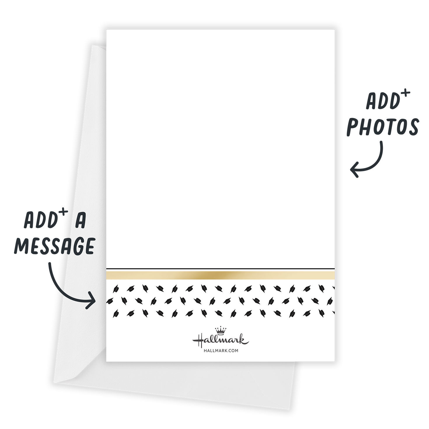 Gold Border Black Hats Grad Party Invitation Card back indicating personalization image number 3