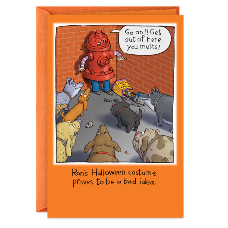 Fire Hydrant Costume and Dogs Funny Halloween Card