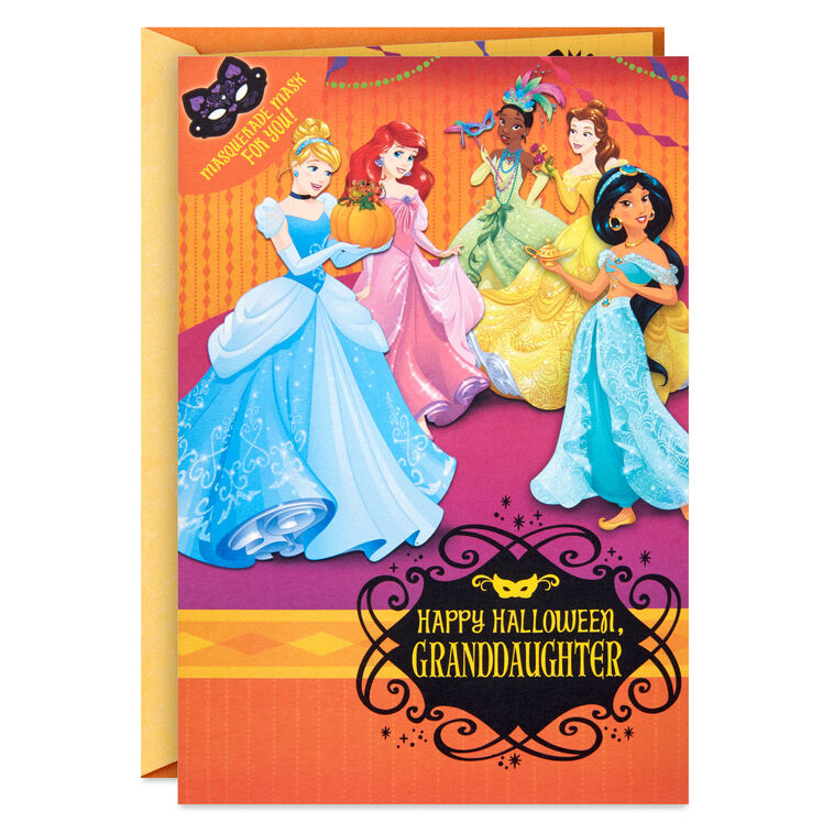 Disney Princess Dress Up Halloween Card for Granddaughter With Mask