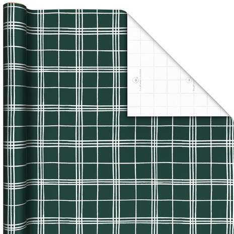 White Plaid on Green Holiday Wrapping Paper, 35 sq. ft., , large