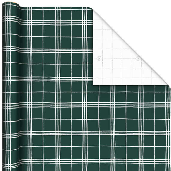 White Plaid on Green Holiday Wrapping Paper, 35 sq. ft., , large image number 1