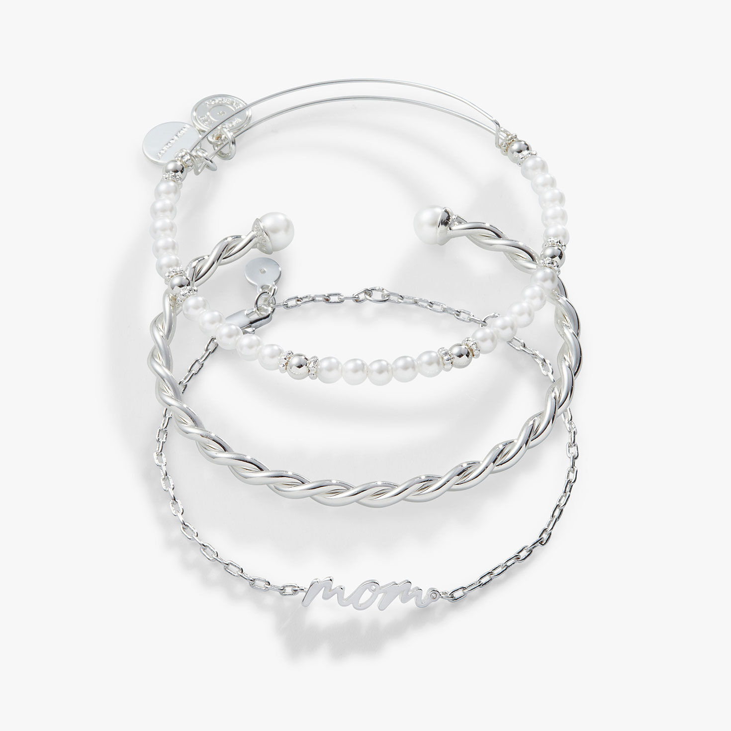 Alex And Ani Mom Script Bracelet, Set of 3