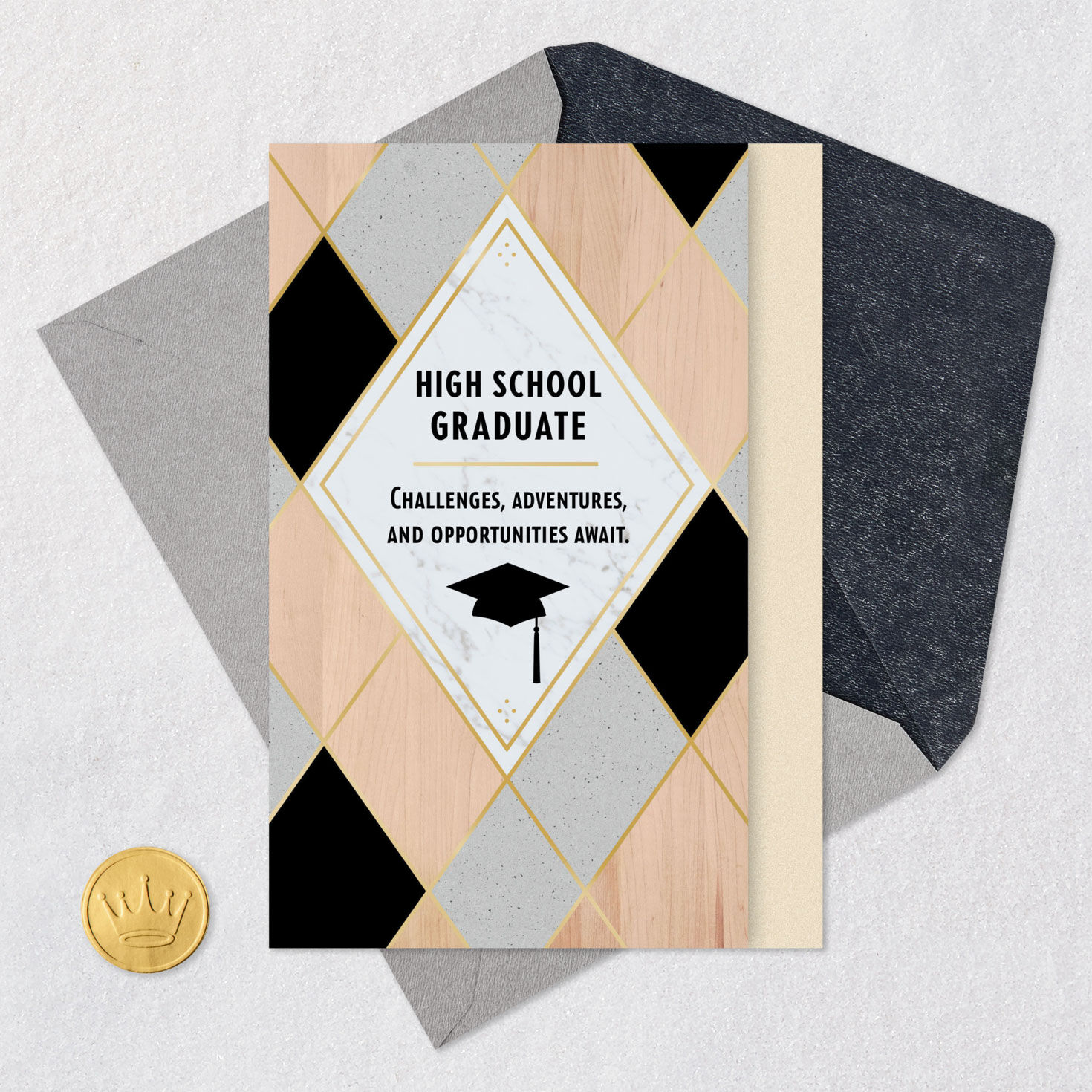 Geometric Pattern High School Graduation Card Card Front with Envelope and Gold Seal image number 5