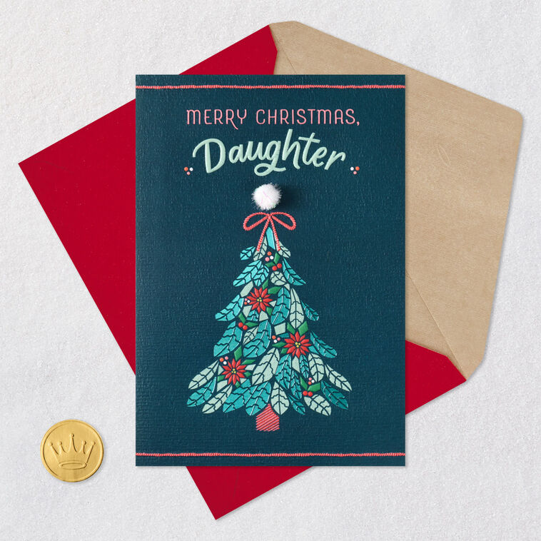 Floral Holiday Tree Daughter Christmas Card Card Front with Envelope and Gold Seal image number 6