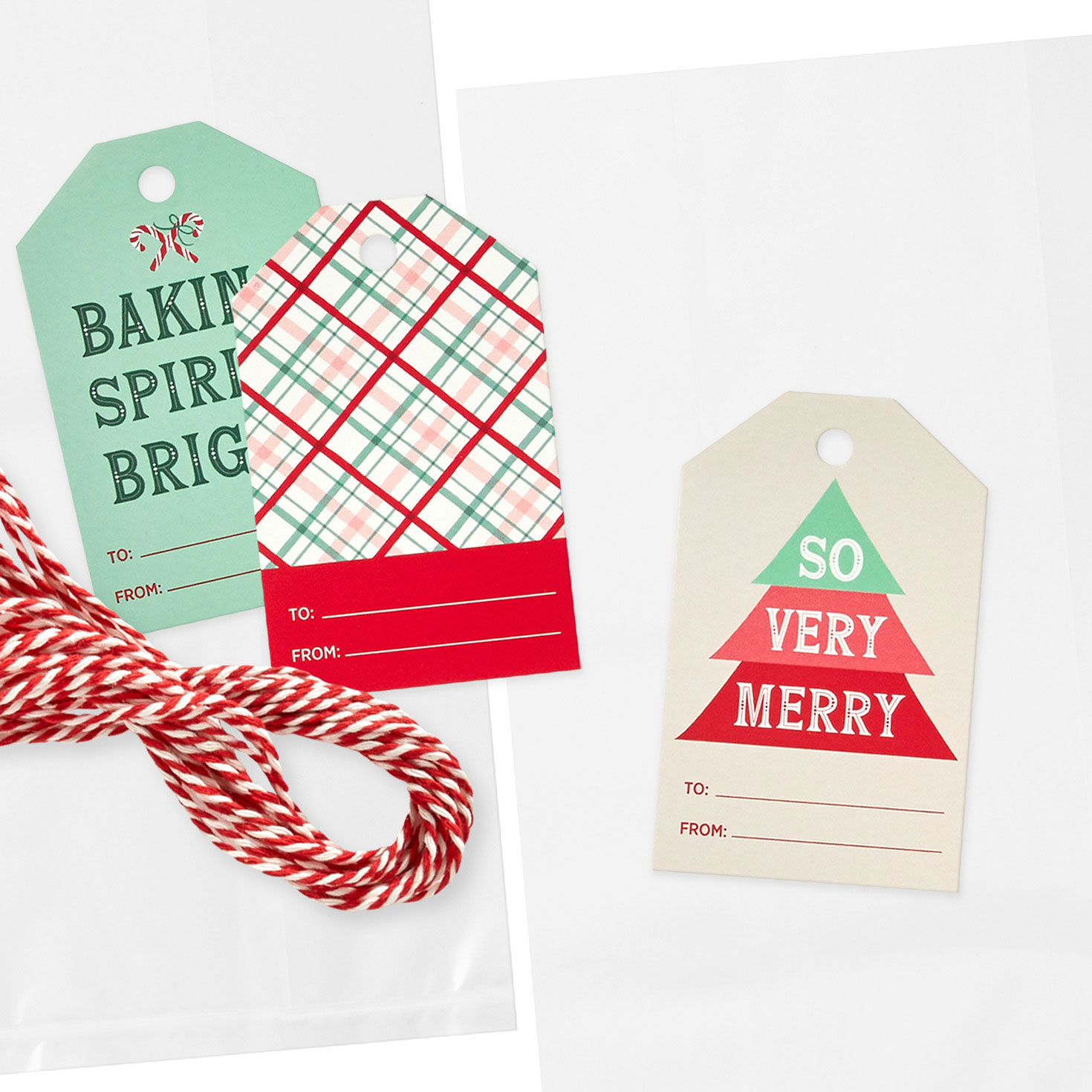 Clear Cello Christmas Goodie Bags With Gift Tags closeup detail image number 4