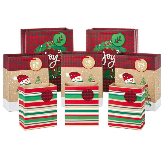 Assorted Rustic Designs 8-Pack Small, Medium and Large Christmas Gift Bags, , large image number 1