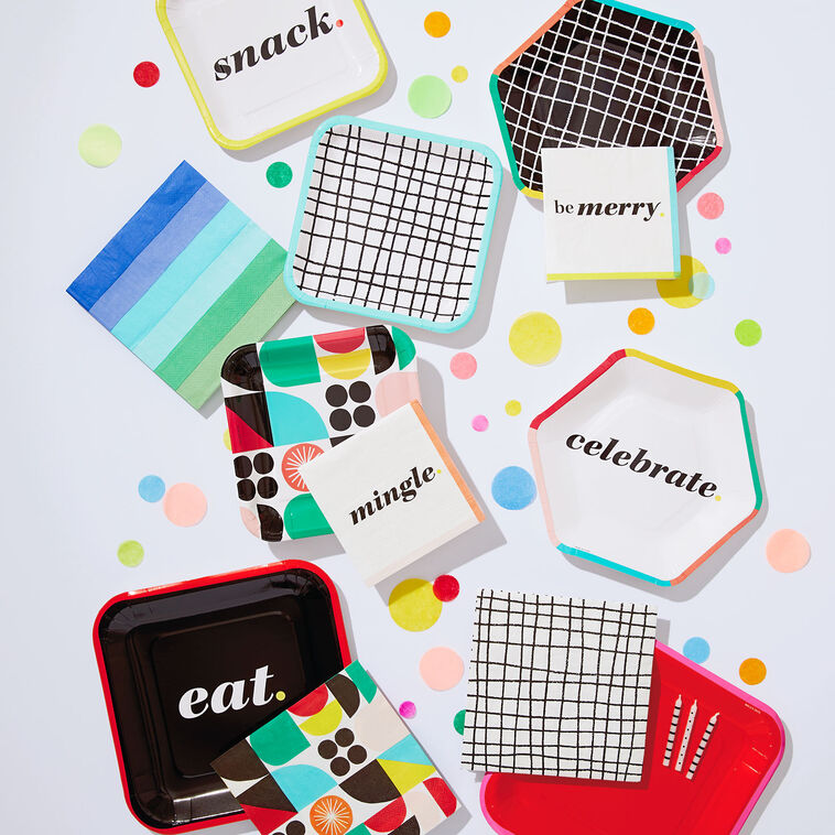 "Snack" Black and White Square Dessert Plates, Set of 8, , large image number 2