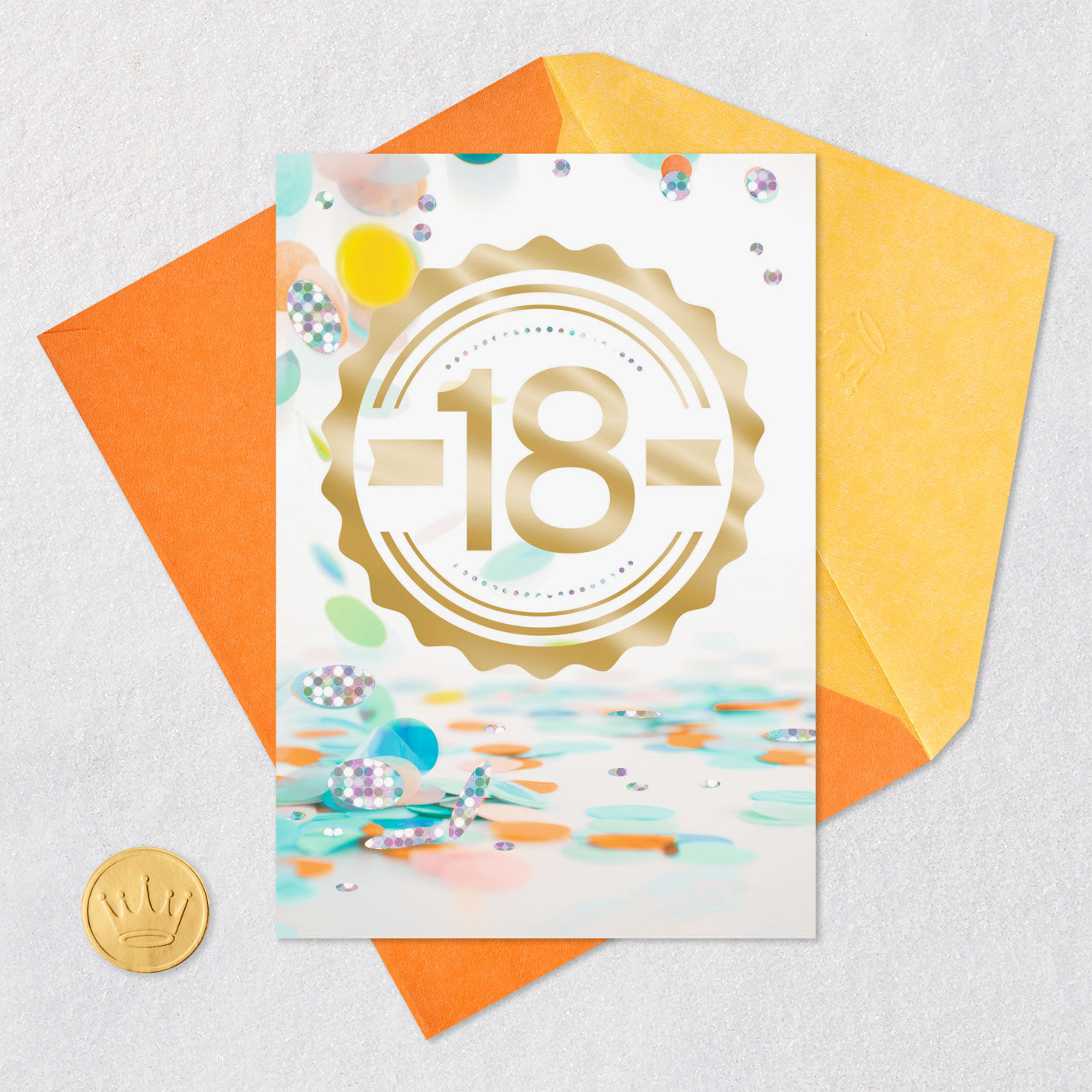 Gold Foil 18 and Confetti 18th Birthday Card Card Front with Envelope and Gold Seal image number 6