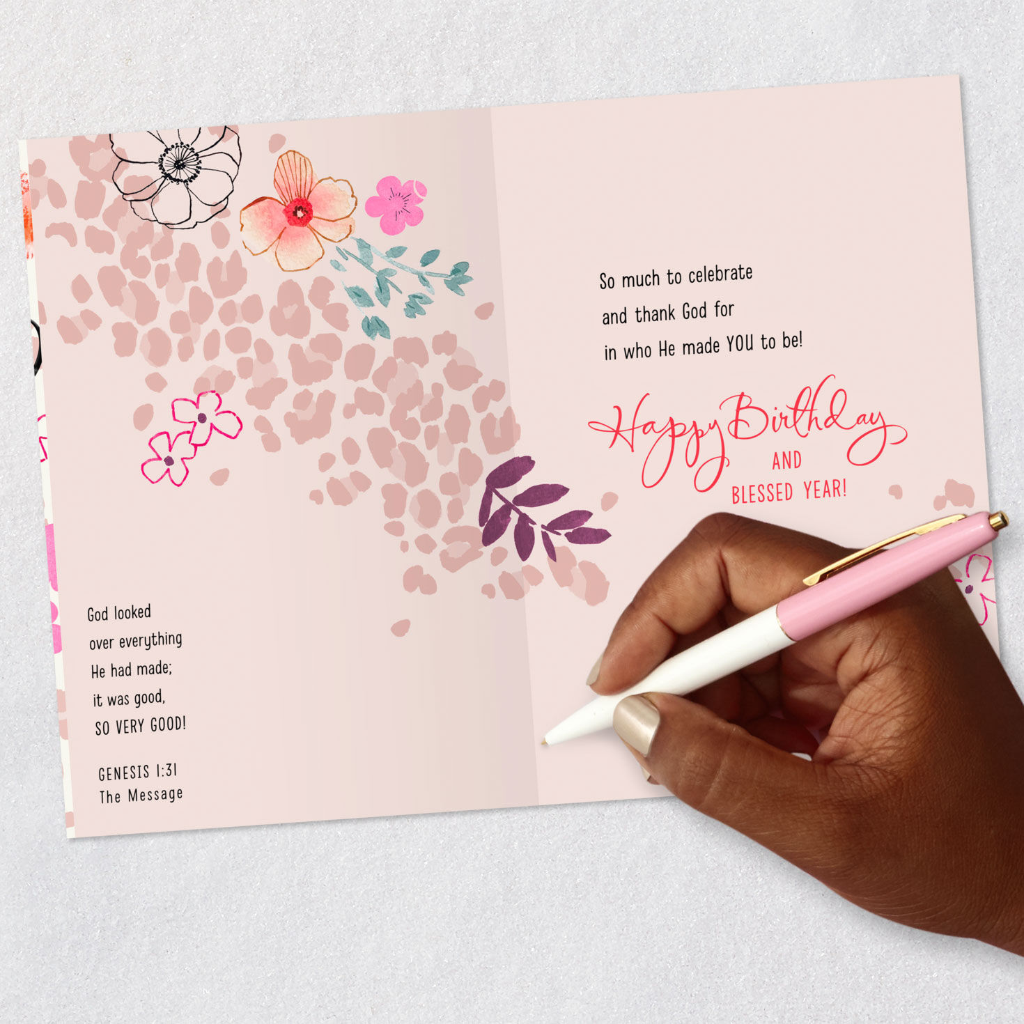 Flowers and Leopard Spots Religious Birthday Card  image number 7