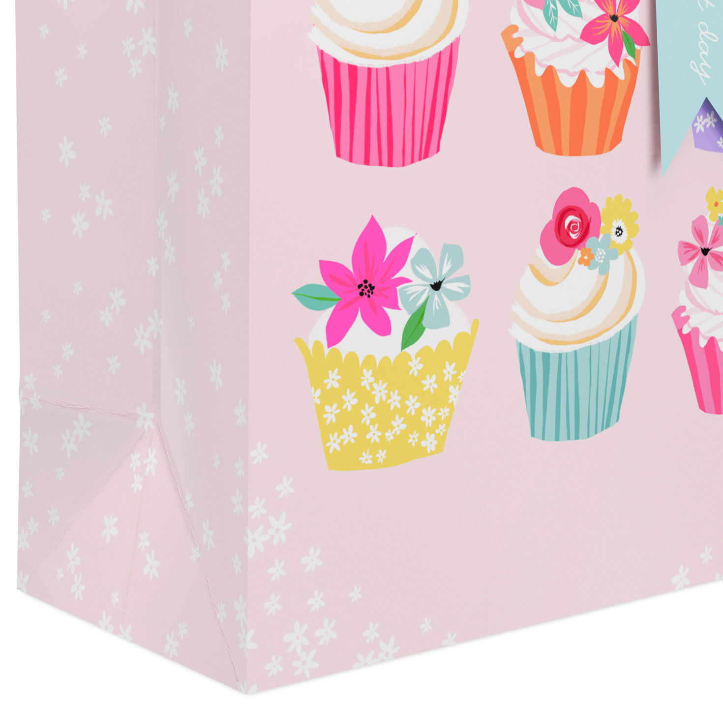 Floral Cupcakes on Light Pink Small Gift Bag Base/Side Detail image number 5