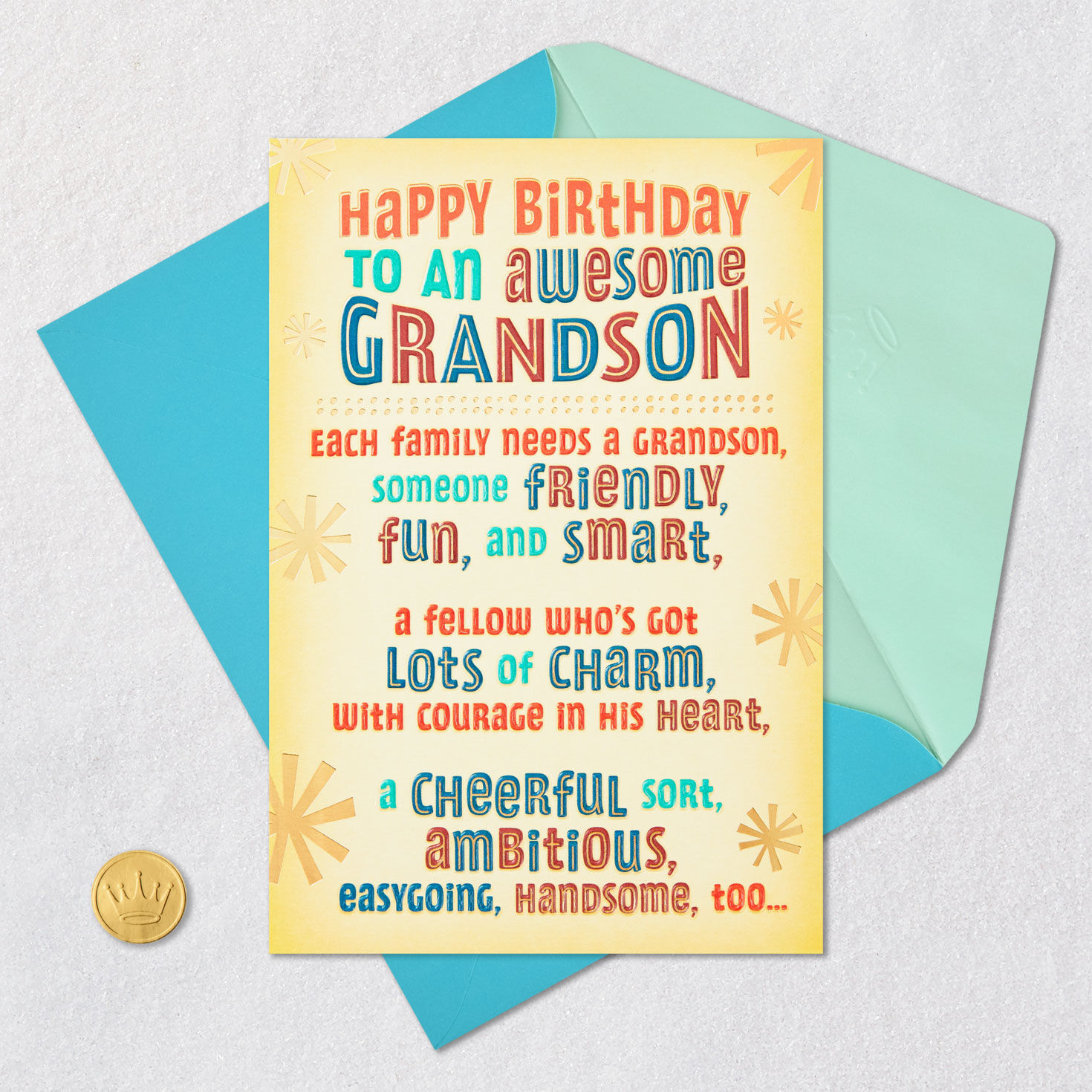 Grandson Birthday Card - Coloured Inside, Special Folded Card With Envelope By Simon Elvin