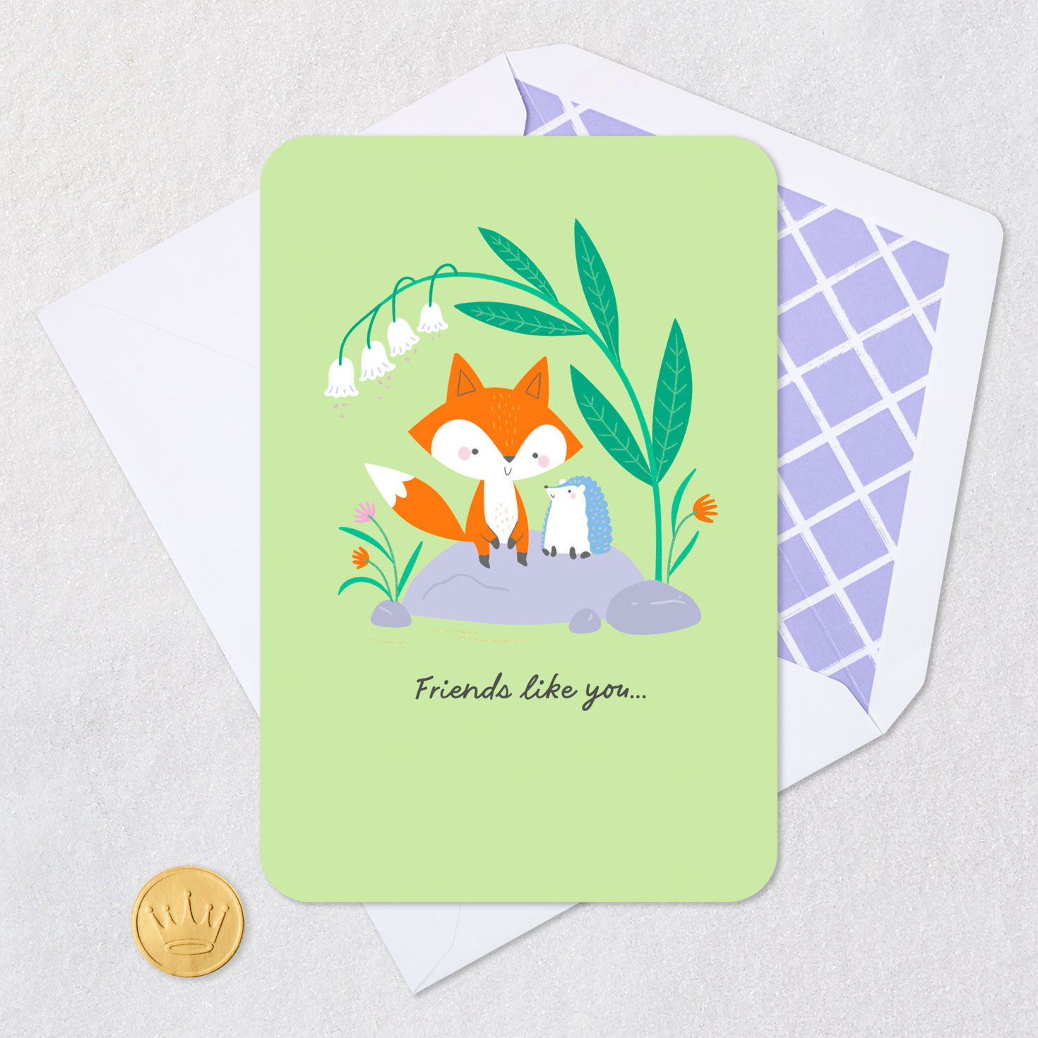 Fox and Hedgehog You're a Blessing Friendship Card Card Front with Envelope and Gold Seal image number 5
