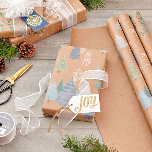 Winter Nature Kraft Prints 3-Pack Christmas Wrapping Paper, 90 sq. ft., 