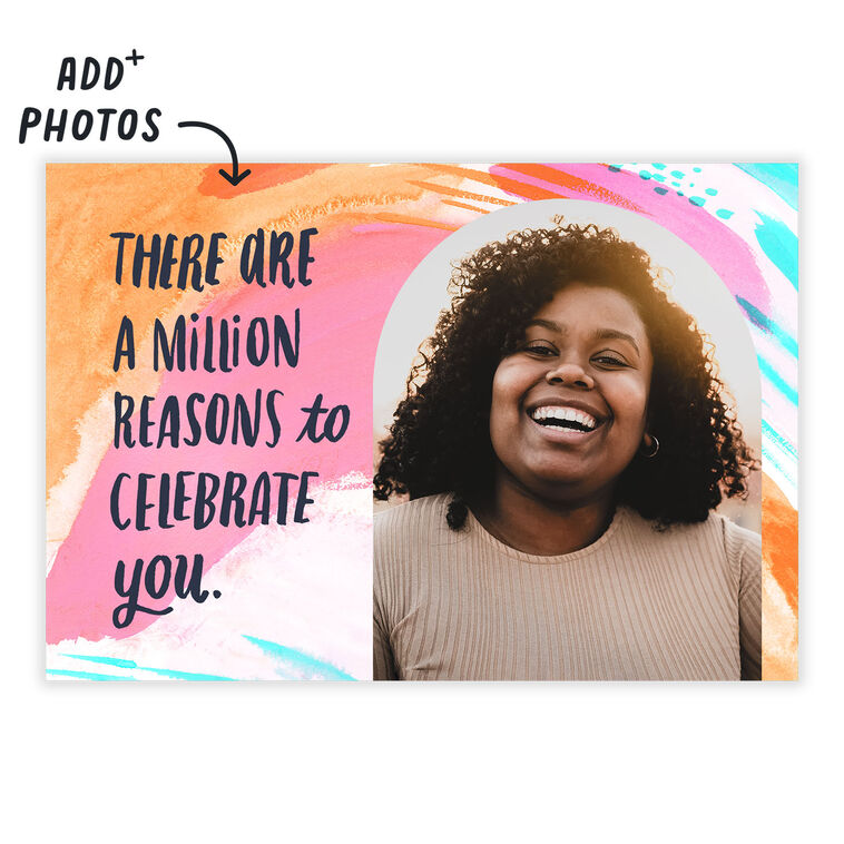 Personalized Painted Brush Strokes Birthday Photo Card  image number 2