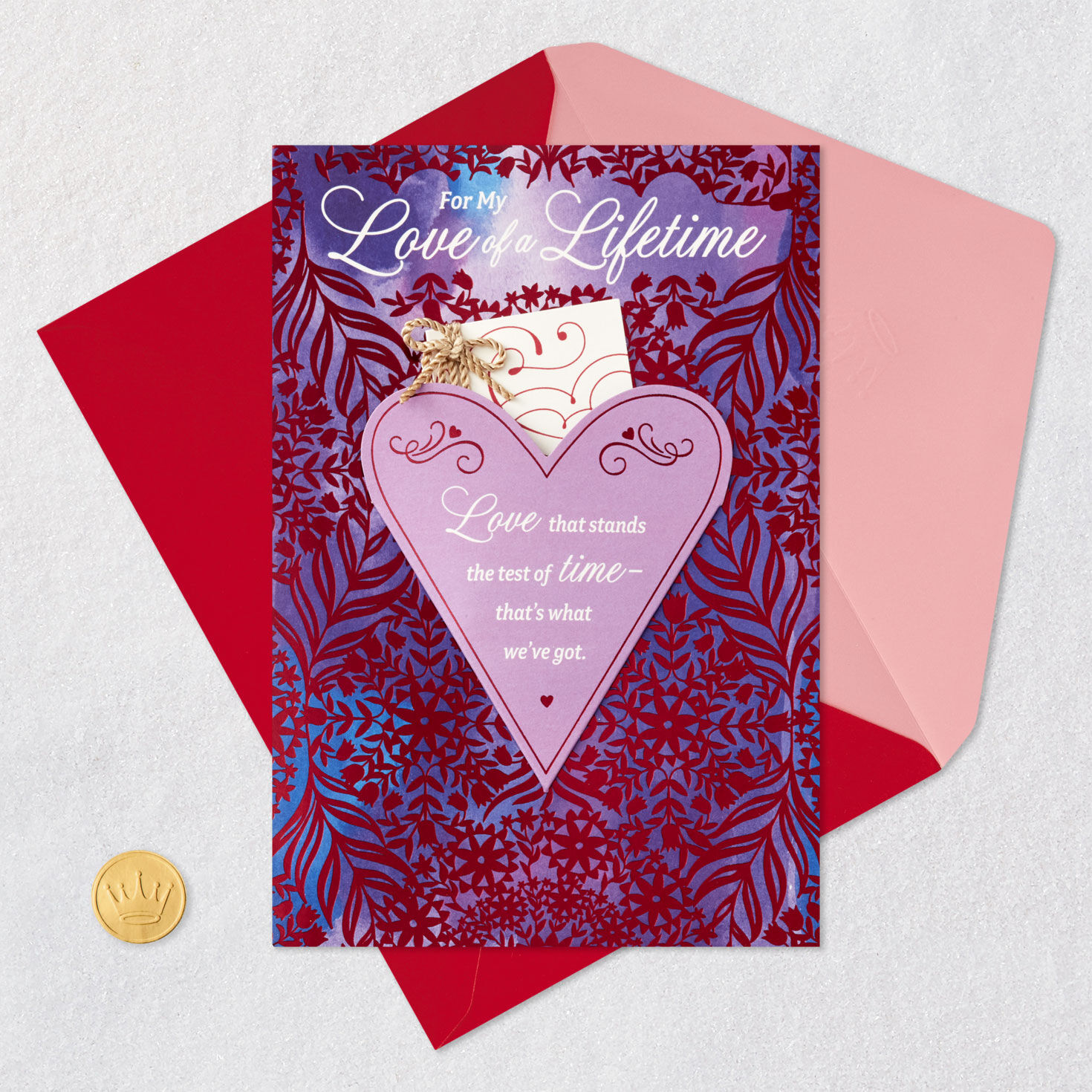 Heart With Mini Card Romantic Valentine's Day Card Card Front with Envelope and Gold Seal image number 8