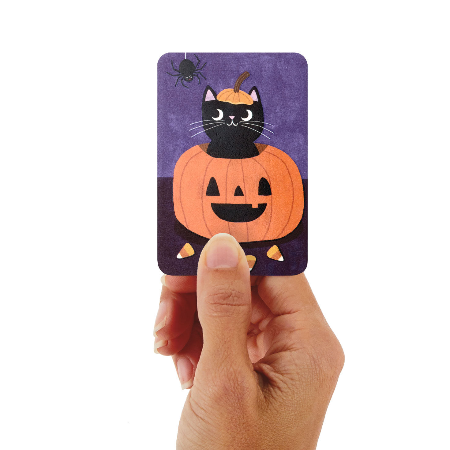3.25" Mini Smile Black Cat in Pumpkin Halloween Card