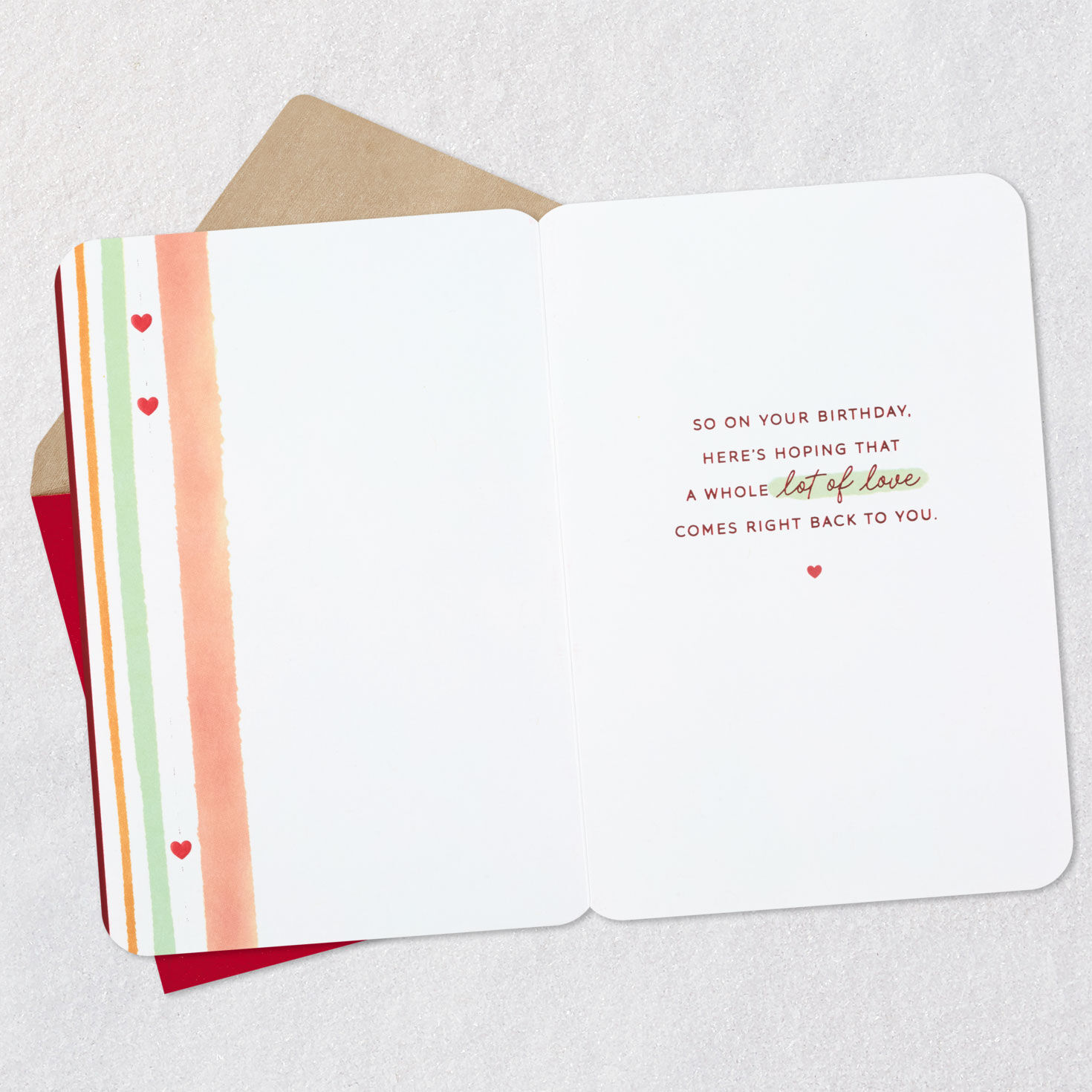 Red Heart Sunrise Valentine's Day Birthday Card Open card with envelope image number 3