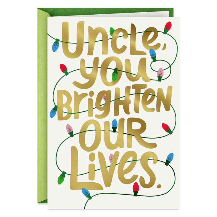 Lights and Gold Lettering Uncle Christmas Card Card Front image number 1