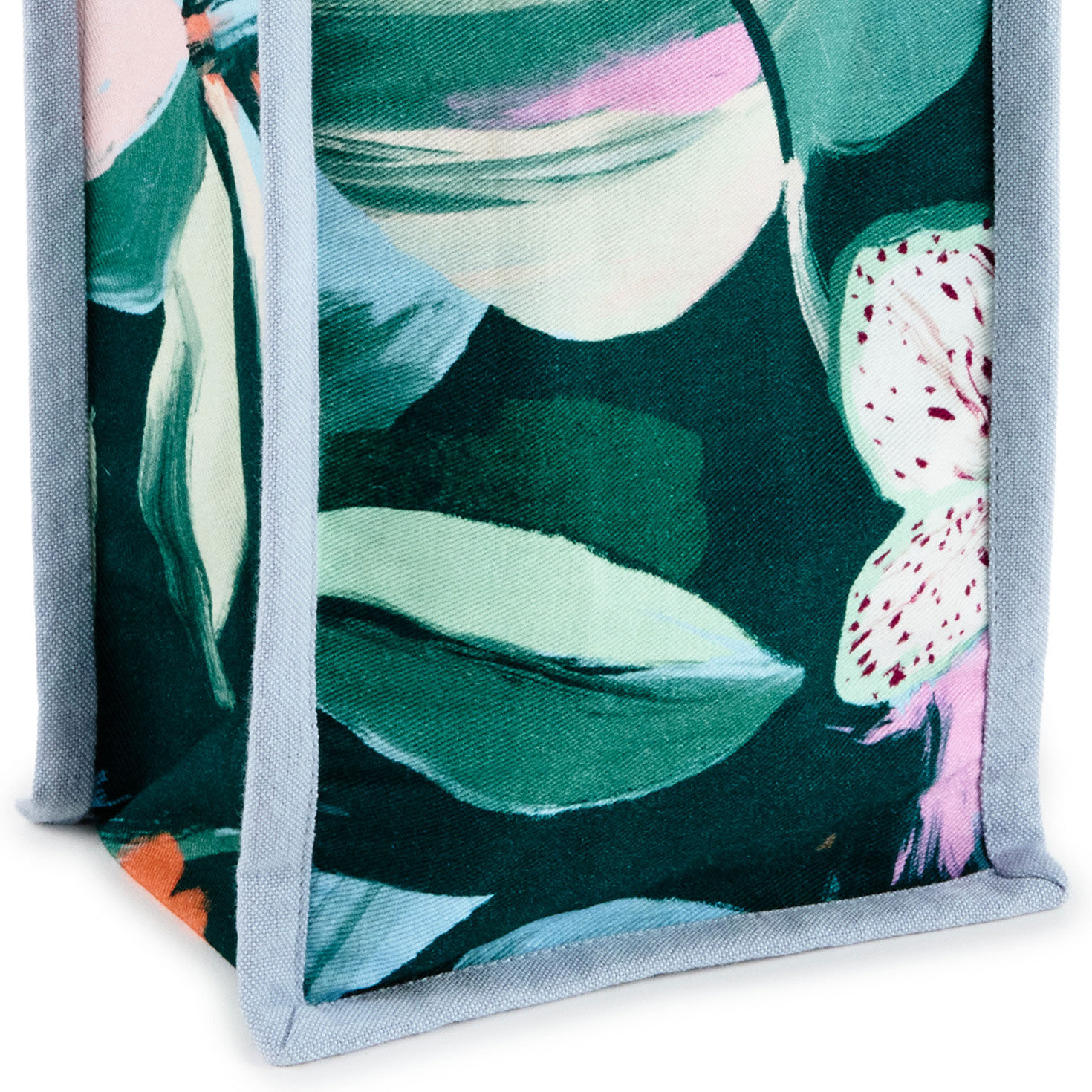 Green Floral Print Canvas Wine Bag upclose view image number 4