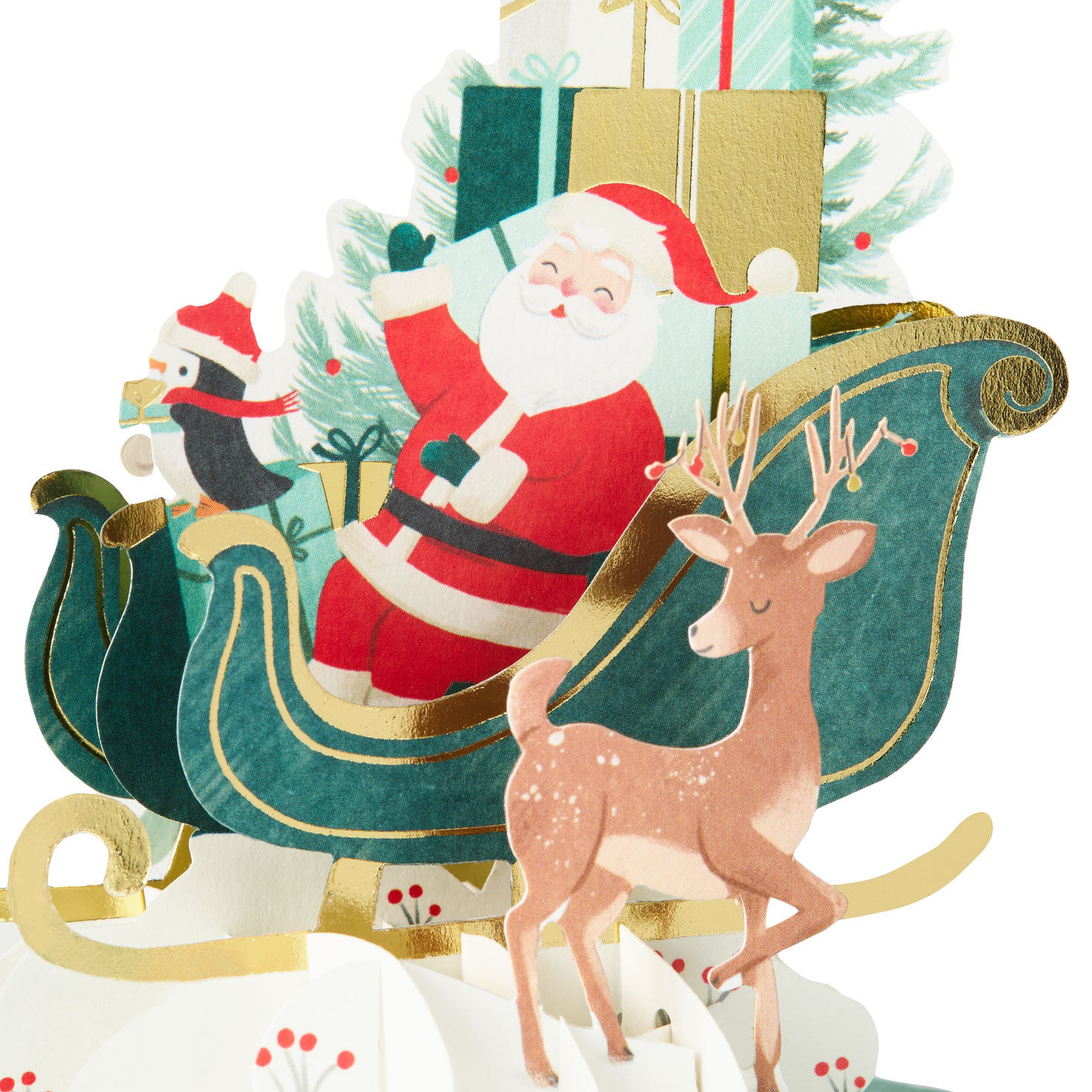 Santa in Sleigh Pop-Up Christmas Card With Sound Pop-up Card Detail image number 6