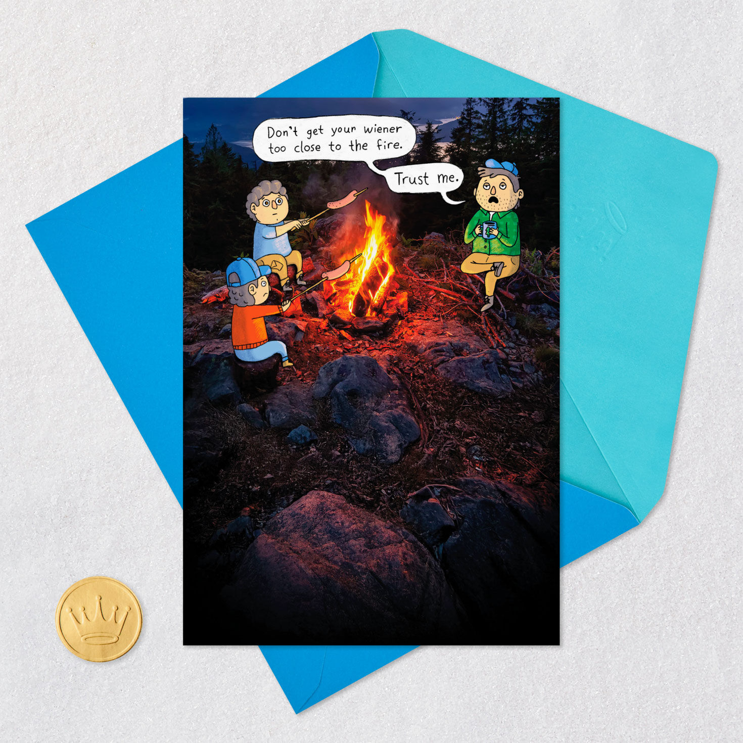 Campfire Cartoon Father's Day Card Card Front with Envelope and Gold Seal image number 5