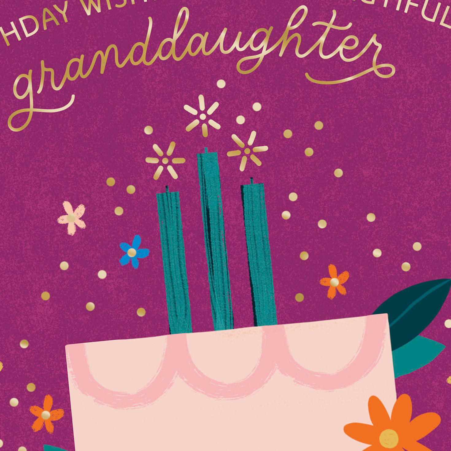 Cake and Flowers on Purple Granddaughter Birthday Card Card Front Detail image number 5