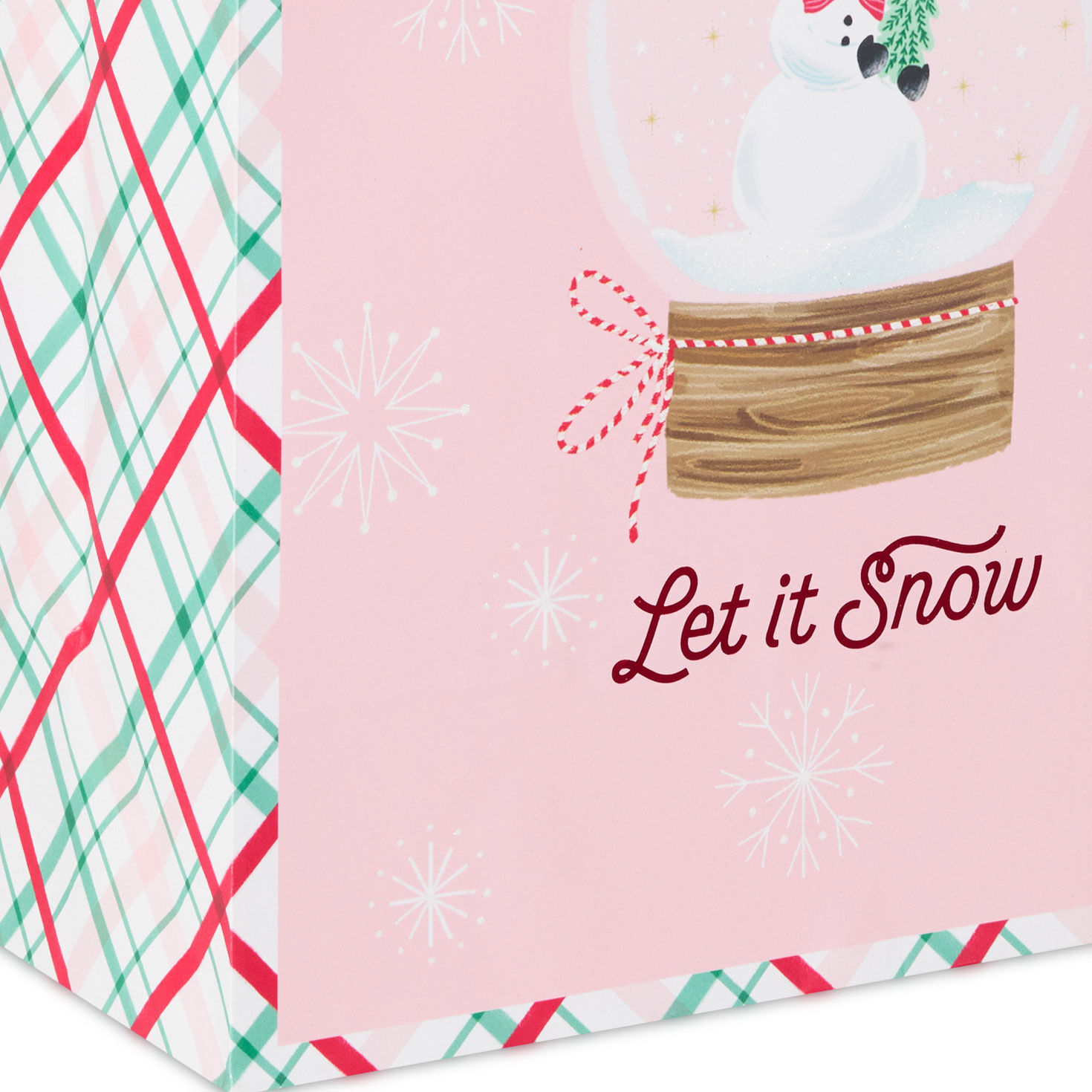 Snowman Snow Globe on Pink Large Holiday Gift Bag Base/Side Detail image number 5