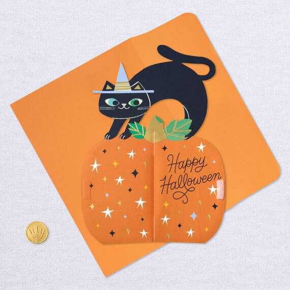 Black Cat on Pumpkin Honeycomb 3D Pop-Up Halloween Card, , large image number 6