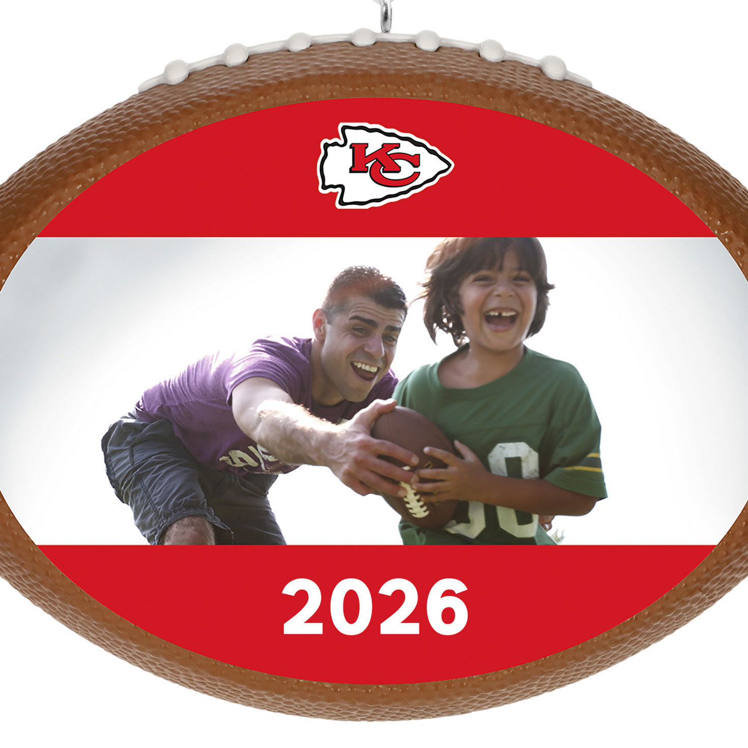 NFL Football Kansas City Chiefs Text and Photo Personalized Ornament closeup view image number 5