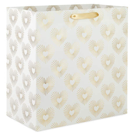15" Gold Hearts on White Extra-Deep Gift Bag, , large