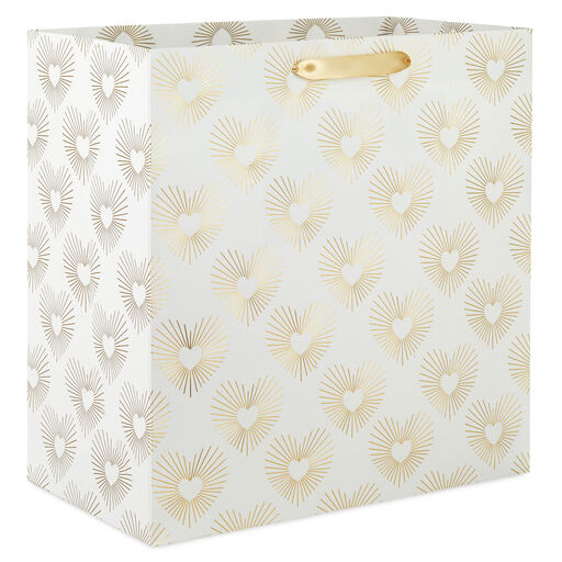15" Gold Hearts on White Extra-Deep Gift Bag, 