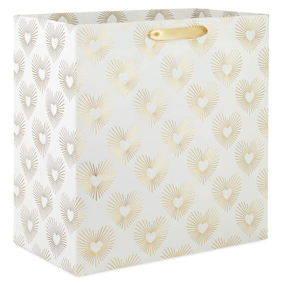 15" Gold Hearts on White Extra-Deep Gift Bag, , large image number 1