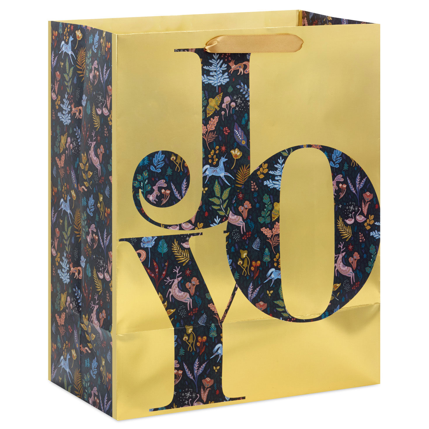 Joy on Metallic Gold Large Christmas Gift Bag Back image number 6