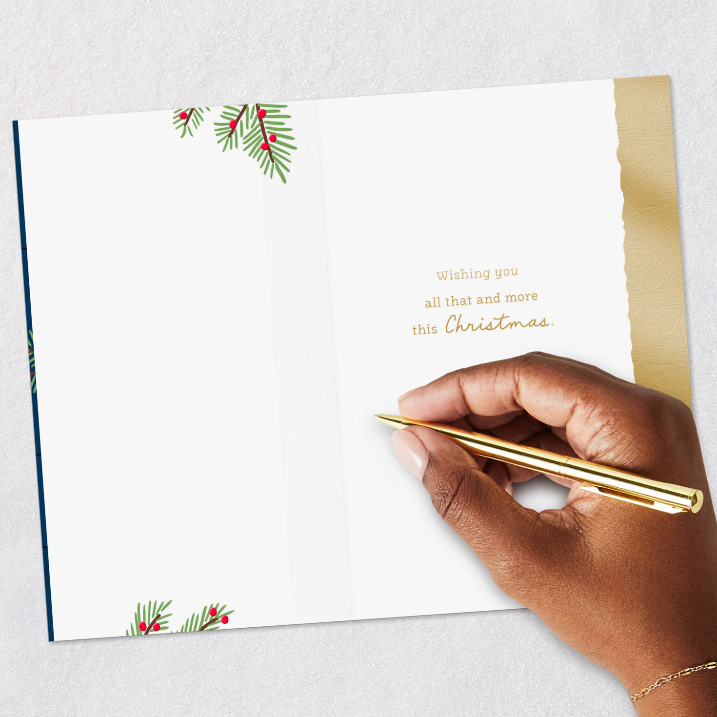 String Lights Navy Blue Christmas Card for Godson Signing card image number 6
