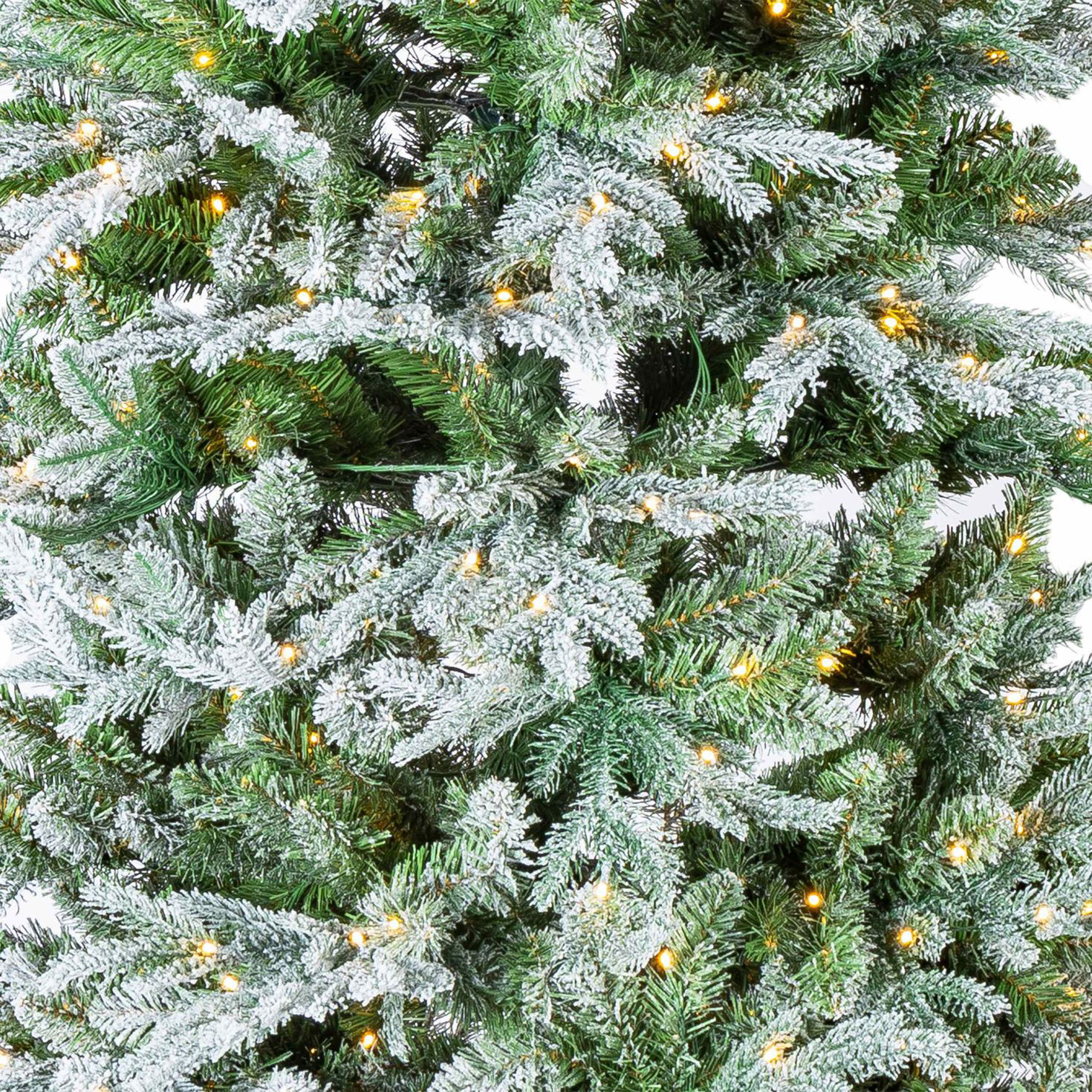 7.5 ft Pre-Lit Natural Cut Flocked Spruce Christmas Tree with 500 Warm White LED Lights and 2270 Tips upclose detail image number 4