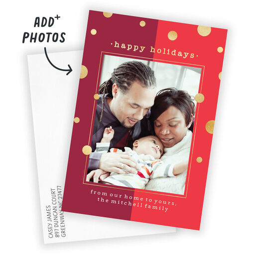 Gold Dots on Red Flat Holiday Photo Card, 