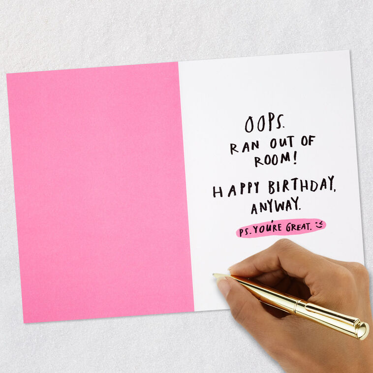 Lots of Lettering and Compliments Funny Birthday Card Signing card image number 6