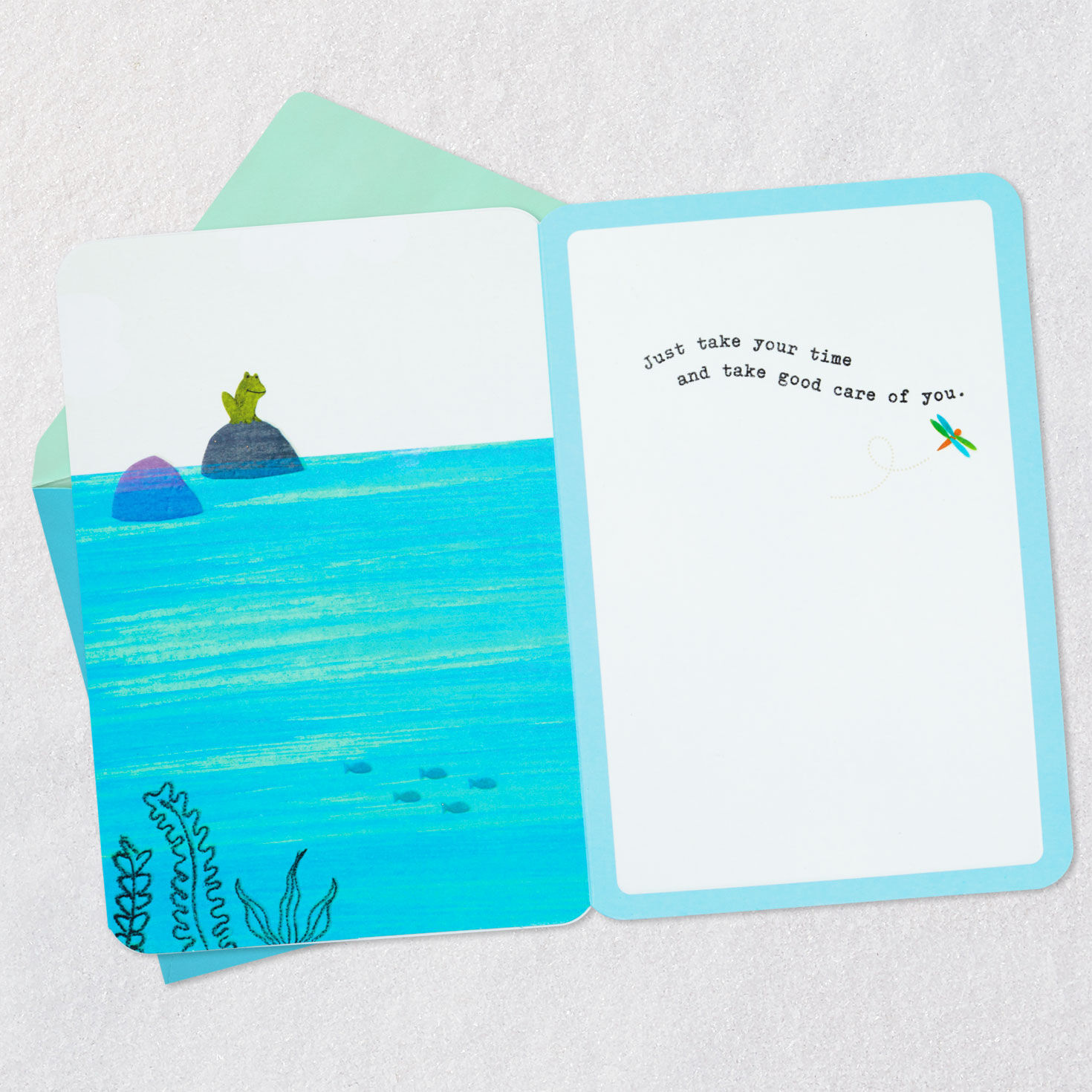 Relaxing Sea Turtle Get Well Soon Card Open card with envelope image number 3