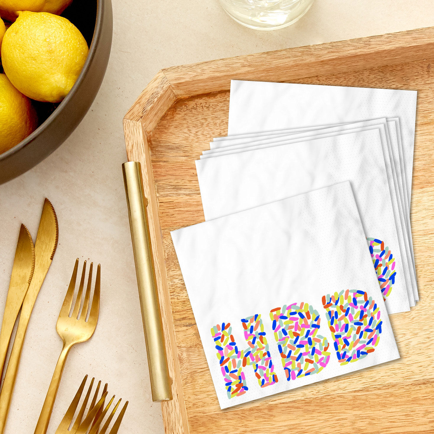"HBD" Sprinkles Birthday Cocktail Napkins, Pack of 20, , large image number 3