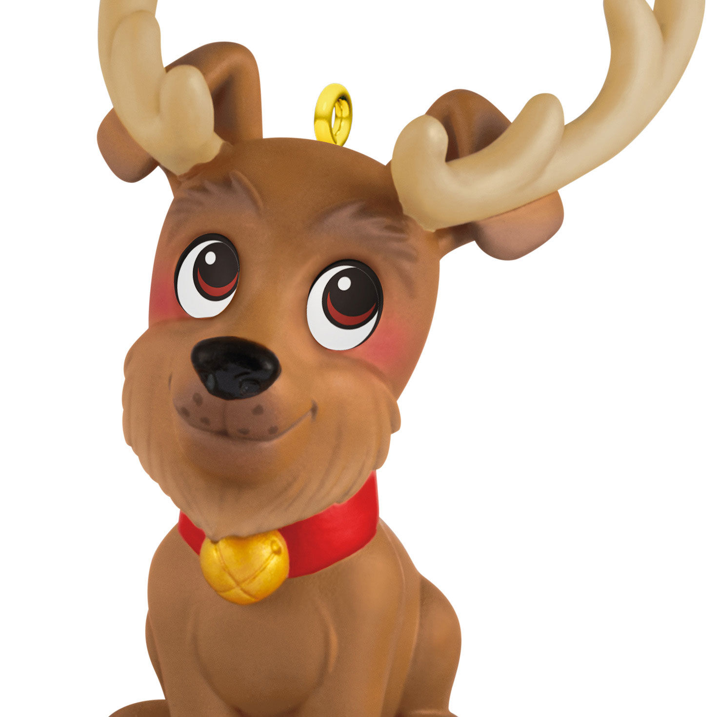 Brown Dog Wearing Antlers Keepsake Ornament upclose view image number 5