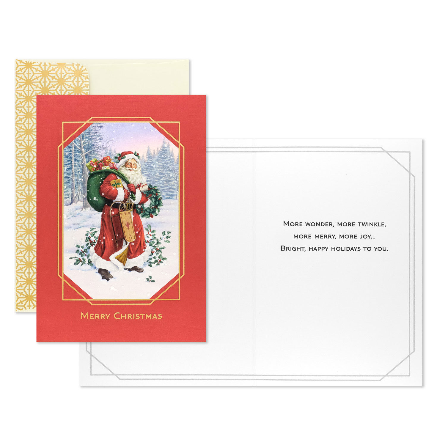 Classic Santa Art Boxed Christmas Cards Card Front with Sentiment image number 3